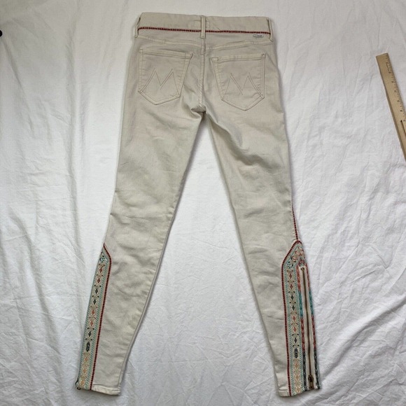 Mother The Looker Ankle Zip Embroidered Barefoot Princess Ivory Jeans 24 Pant - Picture 13 of 16